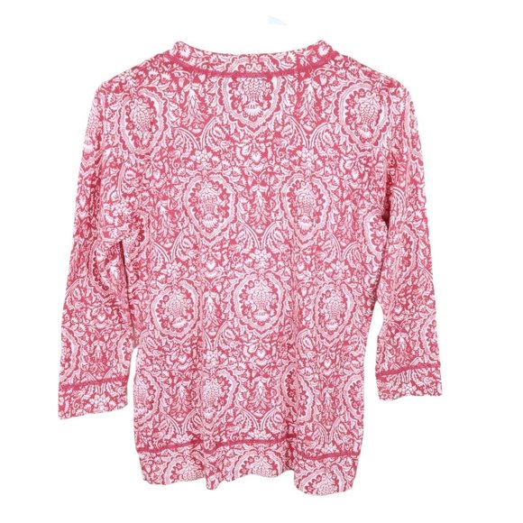 EDDIE BAUER Size S Cotton Blend Pink White Floral Crew Neck Cardigan Sweater - Picture 2 of 3